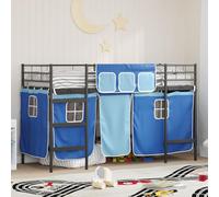 Metal resistente con cortinas versátiles escondite juego dormitorio moderno | Cama Litera para Niños con Cortinas Negro y Azul 90x190 Estructura Metalica Camas Altas con Dosel para Dormitorio Juvenil con