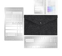 Metal Stencils - 2 Pack Stainless Steel Journal Templates | Planner Bookmar | 300 g, metal y fieltro de construcción, diario de plantillas, planificación semanal, marca Ruler, almacenamiento bag