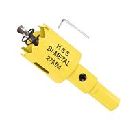 METALLIXITY Sierra Perforadora Bimetálica 27mm, M42 HSS Sierra Taladro con Llave Hexagonal, Punta Guía y Resorte para Taladrar, Chapa Metálica, Placas de Plástico y Tableros de PVC, Amarillo