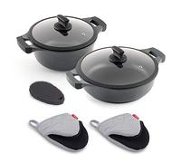 Metaltex XPERT- Set 2 Piezas Aluminio Fundido (Cacerola Alta 24 cm y Cacerola Baja 28 cm) Incluye Manoplas y Estropajo de Silicona