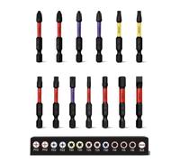 METOTY Juego de 13 puntas de destornillador de impacto, acero magnético S2 PH2/PZ2/T20/T25/T30/H4/H5/H6/SL#8 de inserción de 2 pulgadas de longitud, equipadas con base de almacenamiento codificada por
