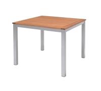 METRO Professional Mesa de Exterior Lynx, Aluminio/Madera de Eucalipto, 90 x 90 cm, Mesa de Bar con Pies Ajustables, Ideal para Terraza y Jardín, Marrón/Plata