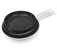 METRO Professional Set de 3 Sartenes Redondas, Acero Inoxidable, Ø 24/28 / 32 cm, Antiadherentes, APTAS para Inducción y Horno
