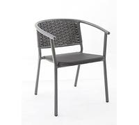 METRO Professional Silla de Jardín con Reposabrazos, Aluminio/Trenzado de Cuerda/Tejido Sintético, Apilable, para Exterior, Gris Oscuro