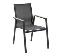 METRO Professional Silla de Jardín con Reposabrazos en Madera, Aluminio/Tejido Sintético, Apilable, para Exterior, Negro