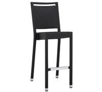 METRO Professional Taburete de Bar con Reposapiés Barbados, Aluminio/Ratán Sintético, Apilable, Silla para Exterior, Respaldo con Asa, Negro