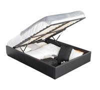 MEUBLE COSY Canapé Abatible Cama Tapizada con Elevador de Gas y Almacenamiento, Somier de Listones de Madera, 140 x 190 cm, Negro