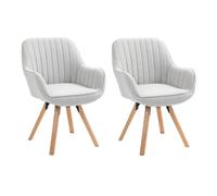 MEUBLE COSY Juego de 2 Sillas de Comedor Giratorias 360° Sillones de Maquillaje Escritorio Patas de Madera Tapizado en Tela con Respaldo y Brazos para salón Cocina Oficina, Beige