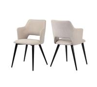 MEUBLE COSY Juego de 2 sillas de Comedor, sillón con reposabrazos, Asiento Acolchado de Tela, Patas de Metal, para Cocina, salón, Dormitorio, Oficina, Color Beige, 48x54.5x80cm