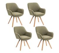 MEUBLE COSY Juego de 4 Sillas de Comedor Giratorias 360° Sillones de Maquillaje Escritorio Patas de Madera Tapizado en Tela con Respaldo y Brazos para salón Cocina Oficina, Beige