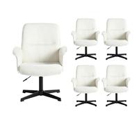 MEUBLE COSY Juego de 5 Sillas de Escritorio Sillones de Maquillaje Giratoria Altura Ajustable con Reposabrazos para Estudio Dormitorio Oficina en Tela de Felpa, Blanco
