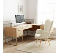 MEUBLE Cosy Silla de Escritorio Escandinava con Reposabrazos, Silla Ergonómica Acolchada en Tela, Asiento de Trabajo Cómodo para Oficina, Home Office o Estudio, Beige