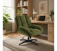 MEUBLE COSY Silla de Oficina Giratoria 360°, Función de Inclinación, Altura Ajustable, Acolchada con Espuma en Tela de Chenilla, para Escritorio Estudio, sin Ruedas, Verde
