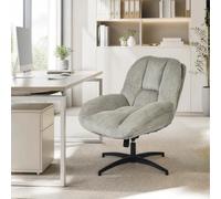 MEUBLE COSY Silla de Oficina Giratoria 360°, Función de Inclinación, Altura Ajustable, Acolchada con Espuma en Tela de Pana, para Escritorio Estudio, sin Ruedas, Gris