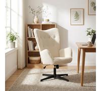 MEUBLE Cosy Silla de Oficina Giratoria 360°, Función de Inclinación, Altura Ajustable, Acolchada con Espuma en Tela de Chenilla, para Escritorio Estudio, sin Ruedas, Beige