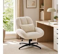 MEUBLE COSY Silla de Oficina Giratoria 360°, Función de Inclinación, Altura Ajustable, Acolchada con Espuma en Tela de Pana, para Escritorio Estudio, sin Ruedas, Beige