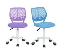 MEUBLE COSY Silla de Oficina Juego de 2, Silla de Escritorio Giratoria Regulable en Altura, sin Reposabrazos, con Ruedas para Teletrabajo, Estudio y Dormitorio, Azul + Violeta