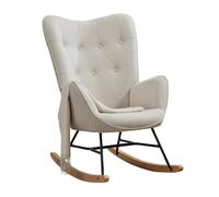 MEUBLE Cosy Silla Mecedora Estilo Escandinavo, Sillón Relax Especial Lactancia para Salón, Dormitorio, Balcón, Sala de Estudio, Tela, Madera de Haya, Metal, Beige