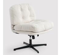 MEUBLE Cosy Sillón Giratoria 360° Butaca de Salón Función de Inclinación para Dormitorio Oficina Silla con Asiento Grueso Respaldo sin Reposabrazos Ruedas en Tela de Bucle Blanco