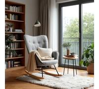 MEUBLE Cosy Sillón Relax, Mecedora Cómoda, Silla Balancín de Tela con Patas de Madera y Metal para Salón, Adorno de Botones