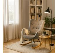 MEUBLE Cosy Sillón Relax, Mecedora Cómoda, Silla Balancín de Terciopelo con Patas de Madera y Metal para Salón