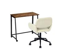 Meubles cosy conjunto de escritorio y silla de oficina juego de mesa de ordenador plegable industrial con ruedas y sillón giratorio regulable en altura de pana beige