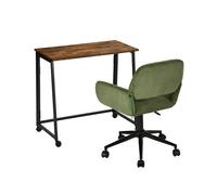 Meubles cosy conjunto de escritorio y silla de oficina juego de mesa de ordenador plegable industrial con ruedas y sillón giratorio regulable en altura de pana verde