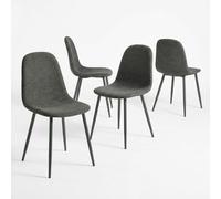 Meubles Cosy: Juego de 4 sillas de comedor en suave tela gris. Sillas de estilo escandinavo con respaldo y patas metálicas a juego. Modelo: CHARLTON