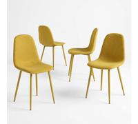 Meubles Cosy: Juego de 4 sillas de comedor tapizadas en tela color amarillo suave. Sillas de estilo escandinavo con respaldo y patas metálicas a juego. Modelo: CHARLTON