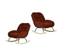 Meubles cosy lote de 2 sillones mecedora interior escandinavo en chenilla, marco de hierro y patas de madera, cojín integrado, rojo