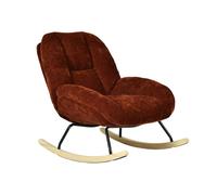 Meubles cosy sillón mecedora interior escandinavo en chenilla, marco de hierro y patas de madera, cojín integrado, rojo