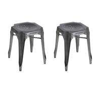 Meubletmoi Metalica - Taburetes vintage cuadrados y apilables de metal, color gris oscuro envejecido antiguo con perforaciones en el asiento, estilo industrial y bistró