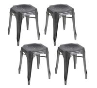 Meubletmoi Metalica - Taburetes vintage cuadrados y apilables de metal, color gris oscuro envejecido antiguo con perforaciones en el asiento, estilo industrial y bistró