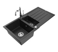 Mexen Andres fregadero de granito de 1,5 senos con escurridor y grifo de cocina Carla, negro/plateado - 6515-73-670700-00 18531 5905315041357