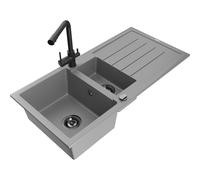 Mexen Andres fregadero de granito de 1,5 senos con escurridor y grifo de cocina Duero, gris - 6515-71-671600-70-B 18610 5905315025968