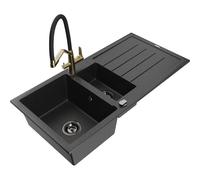 Mexen Andres fregadero de granito de 1,5 senos con escurridor y grifo de cocina Duo, negro/plata - 6515-73-671701-57-B 22938 5905315102799