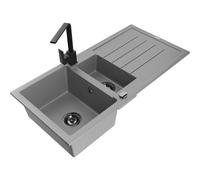 Mexen Andres fregadero de granito de 1,5 senos con escurridor y grifo de cocina Rita, gris - 6515-71-670300-70-B 17689 5905315020840