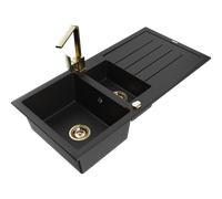 Mexen Andres fregadero de granito de 1,5 senos con escurridor y grifo de cocina Rita, negro - 6515-77-670300-50 17856 5905315021014