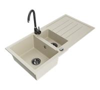 Mexen Andres fregadero de granito de 1,5 senos con escurridor y grifo de cocina Telma, beige - 6515-69-670200-70 18509 5905315015792