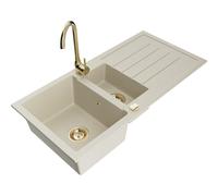Mexen Andres fregadero de granito de 1,5 senos con escurridor y grifo de cocina Telma, beige - 6515-69-670200-50 18504 5905315015785