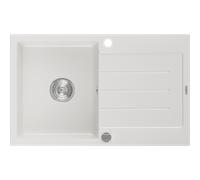 Mexen Bruno fregadero de granito de 1 compartimento con escurridor 795 x 495 mm, blanco, sifón cromado - 6513791010-20 3596 5907709194632