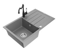 Mexen Bruno fregadero de granito de 1 cubeta con escurridor y grifo de cocina Carla, gris - 6513-71-670700-70 18254 5905315040688