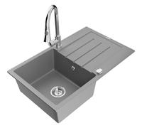 Mexen Bruno fregadero de granito de 1 cubeta con escurridor y grifo de cocina Elia, gris - 6513-71-670101-00 19911 5905315030412