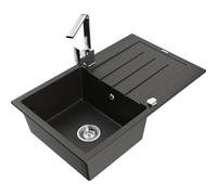 Mexen Bruno fregadero de granito de 1 cubeta con escurridor y grifo de cocina Rita, negro/oro metálico - 6513-75-670300-00 17583 5905315020253