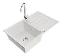 Mexen Bruno fregadero de granito de 1 cubeta con escurridor y grifo de cocina Telma, blanco - 6513-20-670200-00 6297 5907709160613