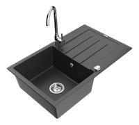 Mexen Bruno fregadero de granito de 1 cubeta con escurridor y grifo de cocina Telma, negro salpicado - 6513-76-670200-00 6307 5907709160712