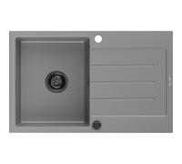 Mexen Bruno fregadero de granito de 1 seno con escurridor 795 x 495 mm, gris, sifón negro - 6513791010-71-B 16357 5905315013323