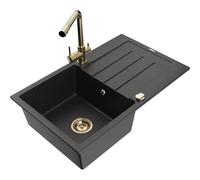 Mexen Bruno fregadero de granito de 1 seno con escurridor y grifo de cocina Duero, negro/plateado metálico - 6513-73-671600-50 18382 5905315025357