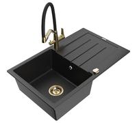 Mexen Bruno fregadero de granito de 1 seno con escurridor y grifo de cocina Duo, negro/plata metálico - 6513-73-671701-57-G 22864 5905315102065