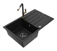 Mexen Bruno fregadero de granito de 1 seno con escurridor y grifo de cocina Flora, negro - 6513-77-670401-57-B 20960 5905315061430